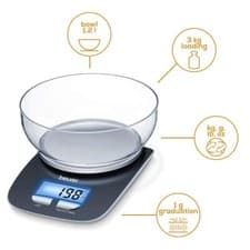 Image of Beurer KS25 Digital Kitchen Scale w/ 1.2L Bowl Tare Weighing Kg g lb oz 3kg Max