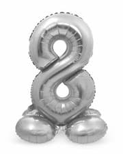 Image of NUMBER 8 SILVER FOIL BALLOON WITH STANDING BASE BIRTHDAY PARTY - 72CM