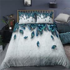 Image of Peacock Feathers Duvet Cover Quilt Cover Pillowcase Room Decor Bedding Set Size