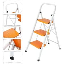 Image of Folding Non Slip 3 Step Ladder Safety Mat Tread Small Stepladders for Home Use