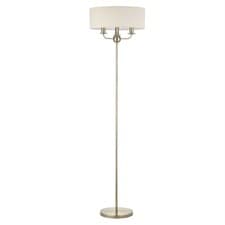 Image of Classic Antique Brass 150cm Floor Light Standing Lamp Linen Shade