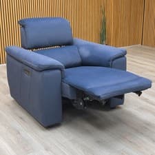 Image of Furniture Village 'Genius' Chair Bella Navy Blue Velvet Power Recliner Armchair