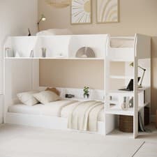Image of White Bunk Bed with Storage Shelves - Freddie FRD001