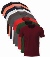 Image of Mens Plain Slim Fitted Body Fit Cotton + Elastane Fashion Tee T-Shirt Tshirt