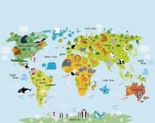Image of Whole Wide World Wallpaper Mural Atlas Map Animals Kids Bedroom Nursery