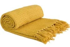 Image of Large 100% Cotton Throw Blanket Sofa Bed Throwover Recycled Honeycomb Fringed