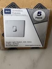 Image of BG Brushed Steel Screwless Flatplate Single Switch 2 Way 20A 16AX 5 pack
