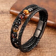 Image of Trendy 9-Style Leather & Stone Beaded Bracelets for Men & Women Gift
