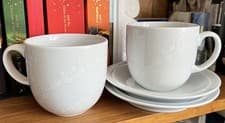 Image of 2 X DENBY WHITE TRACE SMALL MUGS CUPS & SAUCERS SET