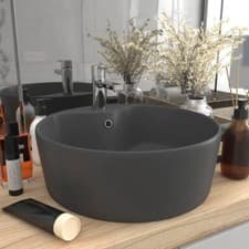 Image of vidaXL Luxury Wash Basin with Overflow Matt Dark Grey Ceramic Sink Bathroom
