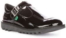 Image of Kickers Kick T Bar Leather Strap School Girls Shoes Mary Jane Black UK 3 - 6