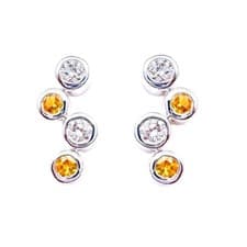 Image of 18ct White Gold Natural Diamond & Yellow Sapphire Bubble Drop Earrings, 0.59ct