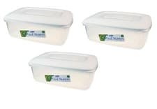 Image of 3 x Whitefurze Rectangular Plastic Microwave Safe Food Storage Box with lid 3L