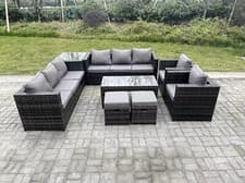 Image of Fimous Outdoor Rattan Garden Furniture Lounge Sofa Set With Oblong Coffee Table