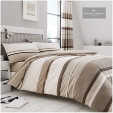 Image of Hudson Stripe Double Duvet Cover Luxury Reversible Quilt Bedding Bed Set Natural