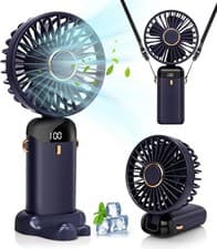Image of 2-in-1 Portable Travel Mini Handheld Desk Table Fan USB-C Rechargeable Dark Blue