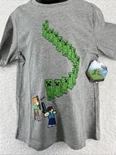 Image of Mojang Minecraft Boys Creeper Walk Steve Alex T-Shirt Gray sz SM 6-7 NEW Tagless