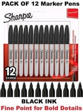 Image of Sharpie Permanent Markers Fine Point for Bold Details Black Ink 12 Marker Pens