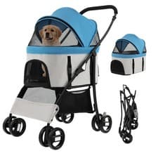 Image of 3-In-1 Pet Stroller Foldable Dog Cat Travel Strolling Cart W/ Adjustable Canopy
