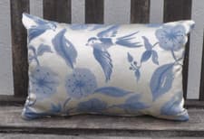 Image of 10" x15" reversible zipped Sanderson Bird Blossom Indigo cushion flower blue