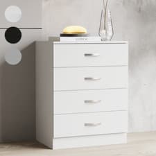 Image of Modern White Chest of Drawers Tall Wide 4 Drawer Bedroom Furniture Cabinet