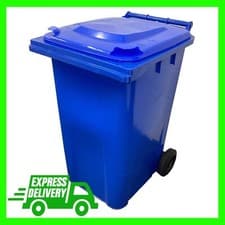 Image of Standard Size 240L Large Blue Household Wheelie Bin With Rubber Wheels & Lid