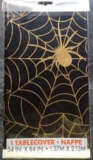 Image of Spiders Web Halloween Tablecloth Black & Gold Halloween Party Tablecover Cobwebs