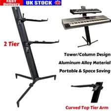 Image of 2 Tier Aluminium Keyboard Stand-Portable Double Tier Synth Stand w/Curved Arm