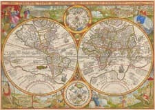 Image of Home Wall Art Print - Vintage Map Poster - WORLD MAP 1594 - A4,A3,A2,A1,A0