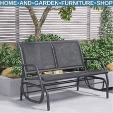 Image of Black Patio Glider Bench Gliding Chair Loveseat 2 Person Garden Furniture Seat