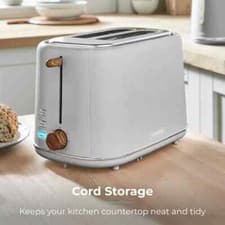 Image of Tower Scandi Dove Grey 2 Slice Toaster with Wooden Accents - T20027GRY
