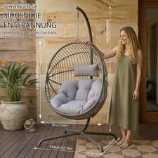 Image of Hanging Rattan Egg Chair Garden Swing Chairs Patio Indoor Outdoor With Kkwjevsba