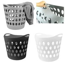 Image of 30L Flexible Plastic Laundry Washing Basket Handles Bin Clothe Storage Hamper UK