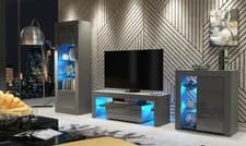 Image of Living Room Furniture | Grey Gloss Doors | TV Unit & Display Cabinet | Free LED