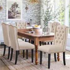 Image of Dining Chairs Set of 2 Button Tufted Upholstered Dining Chairs with Wing Design