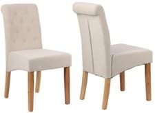 Image of set of 2 4 6 Velvet Dining Chairs Button detail Scroll top Beige Grey Blue Back
