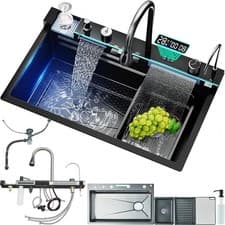 Image of LED Inset Kitchen Sink Set Stainless Steel Single Bowl with Mixer Tap Waste Kit