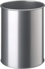 Image of Durable Metal Round Waste Bin Silver 15 Litre Capacity, Made of Steel With Scra