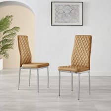 Image of MILAN 4 / 6 Faux Leather Hatched Chrome Metal Foam Padded Dining Chairs