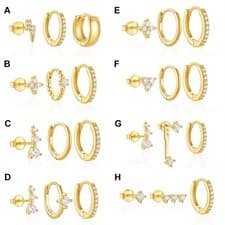 Image of stack earrings hoop huggie stud 3pc set cubic zirconia small dainty elegant gift