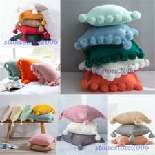 Image of Pom Pom Cushion Cover Knitted Thread Tassel Pillow Case Sofa Bed Car Home Decor