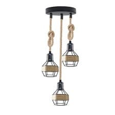 Image of Industrial Hemp Rope Pendant Light Metal Fitting Cage Retro Ceiling Lamp Light