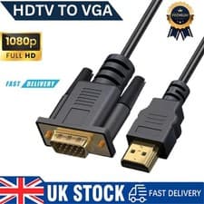 Image of 1.8m HDMI to VGA Cable Monitor Lead PC XBOX Laptop Converter Adapter 2M UK