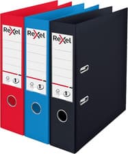 Image of Rexel Choices A4 Lever Arch Files, 3-Pack Assorted Colors (Black, Red, Blue)