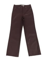 Image of M&S Women's Faux Leather Trousers Dark Claret Straight Leg Stretchy Zip New