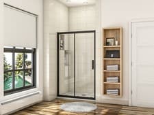 Image of Black Frame Sliding Shower Enclosure Door Cubicle SidePanel&Tray&Waste NANOGlass