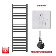 Image of 1200x400mm Flat Black Pre Filled Electric Towel Rail Radiator
