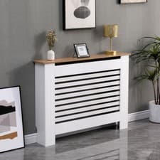 Image of Kensington Radiator Cover Modern Horizontal Slat Grill MDF Cabinet White/Oak