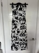 Image of Black/White Strapless Rose Print Cut Out Maxi Dress Size Small