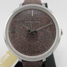 Image of New Michael Kors Charley Glitz Glitter Leather Strap Watch - MK-7111